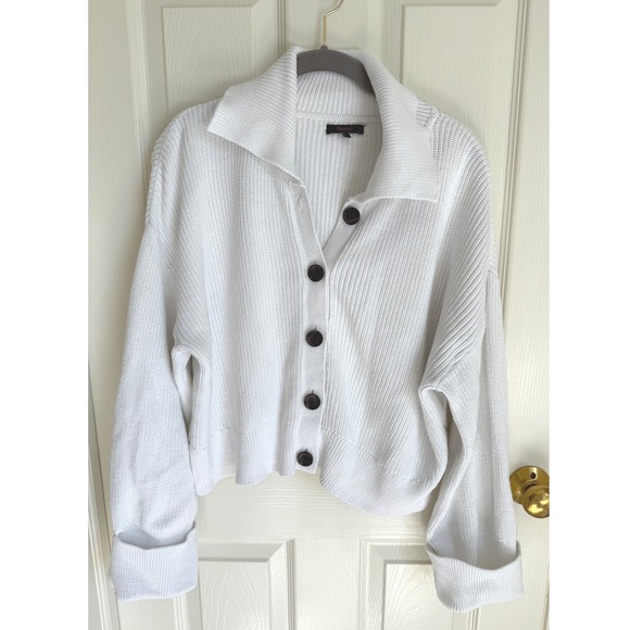 Quince Sz Large White Organic Cotton Fisherman Collared Cardigan - Picture 6 of 13